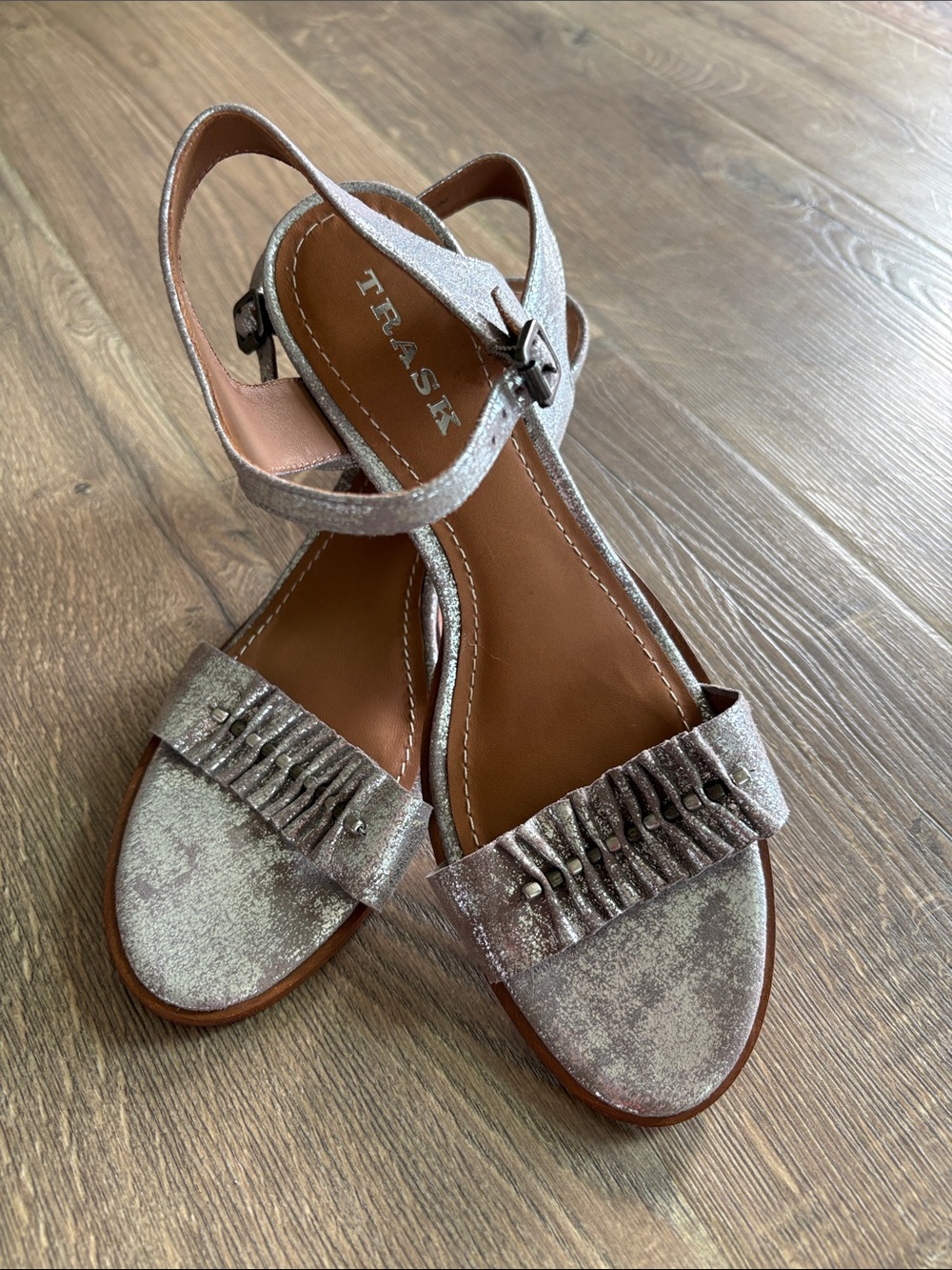Trask Metallic Silver Fringe Ankle-Strap Sandals